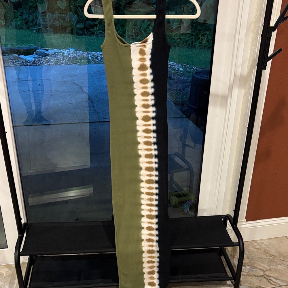 Olive and Black Tie-Dye Maxi Dress